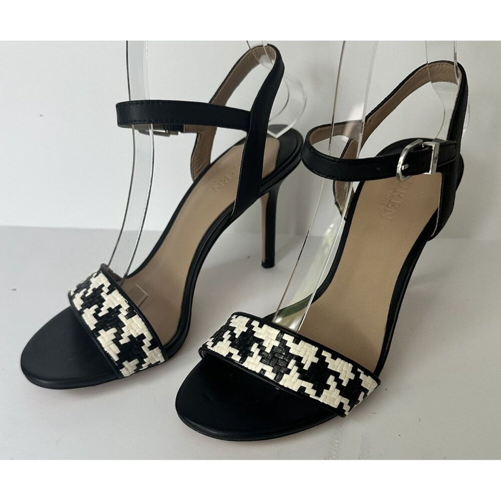 Lauren Ralph Lauren Gwen Houndstooth Black And White Leather Sandal Size‎ 5.5 B